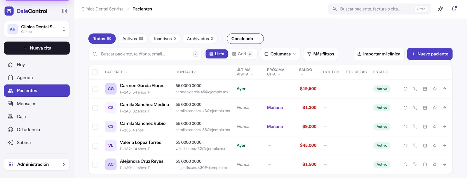 Filtro de pacientes con deuda del software dental para aumentar ingresos sin subir precios