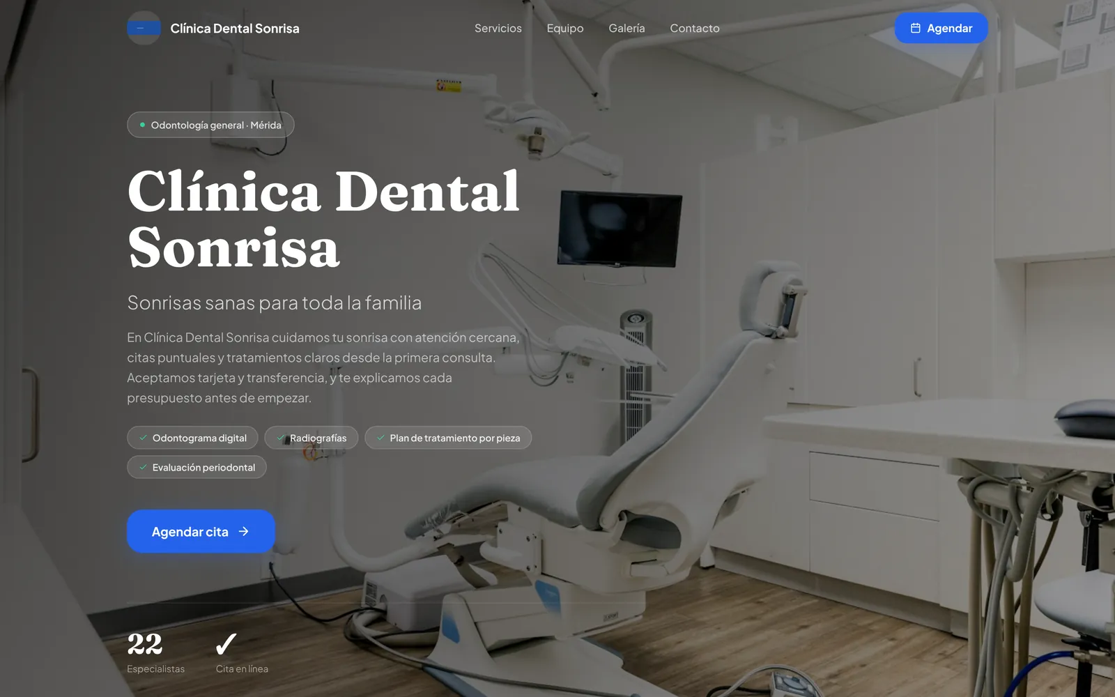 Página web pública de una clínica dental creada con el software DaleControl